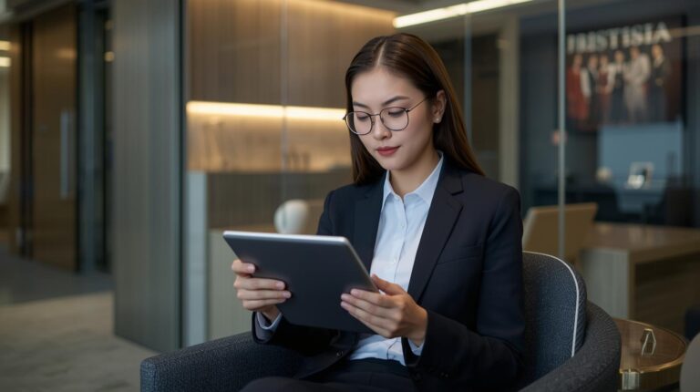 Buatkan gambar orang sedang konsultasi E Catalog di Kantor Pristisia Law Firm
